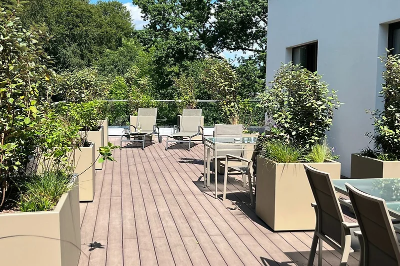 Luxus Ferienpenthouse mit Sauna und riesiger Dachterrasse in Strandlage