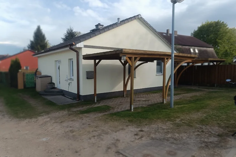Geräumige Einfahrt mit Garage, Auto und überdachtem Eingangsbereich.