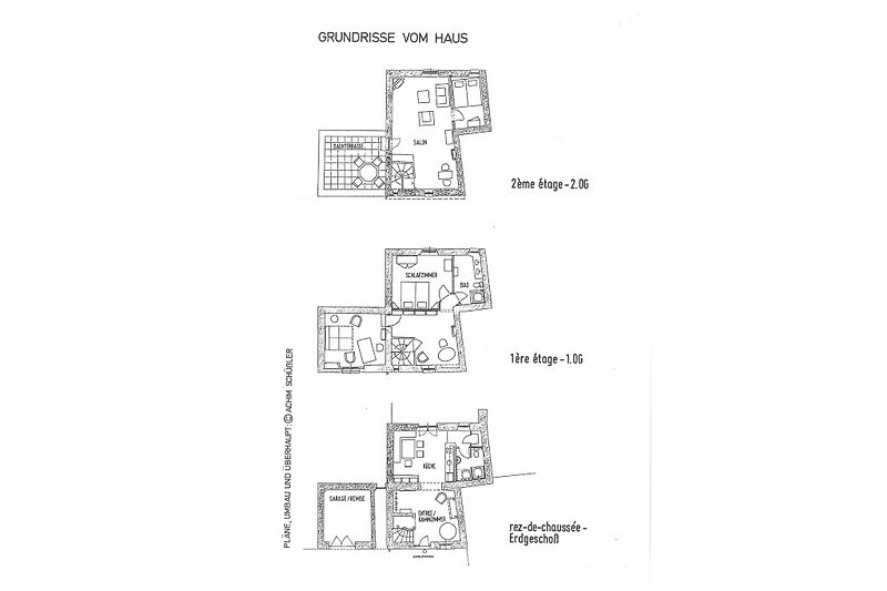 plan of the three stories of the house