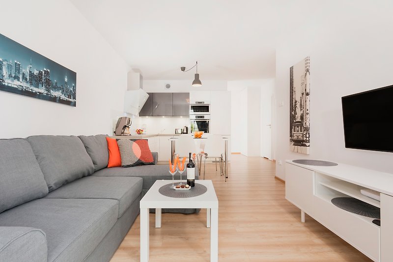 Blick vom Wohnzimmer auf Wohnung