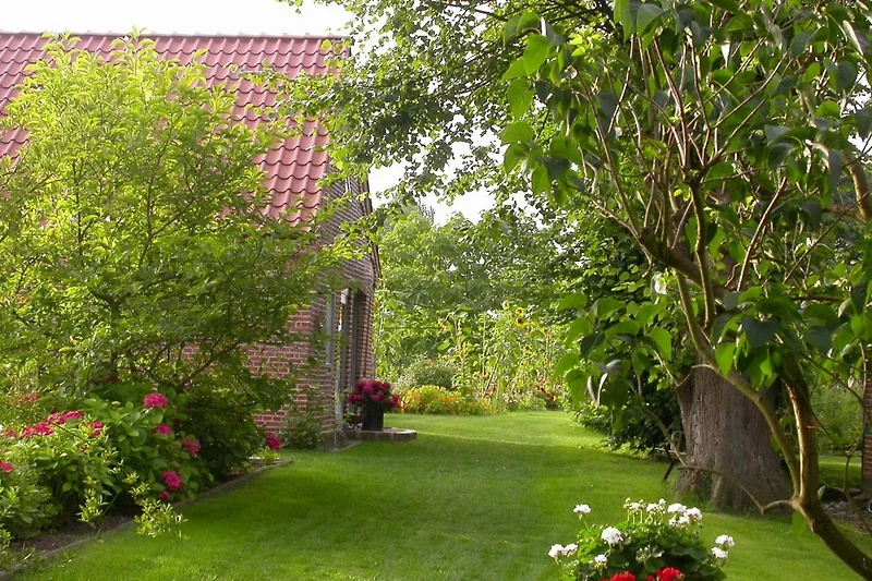 De weg naar de tuin - Links het oude bakkerijhuis