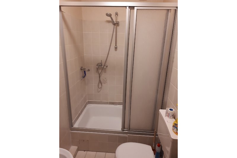 Łazienka z własną pralko-suszarką, prysznicem, toaletą itp.