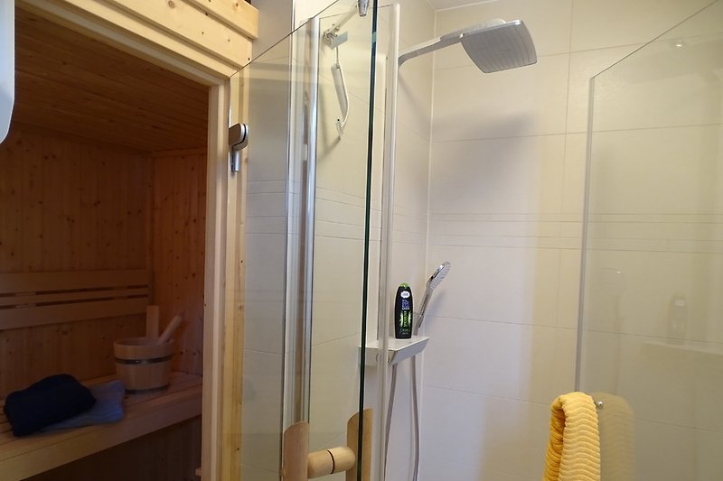 bathroom with sauna & walk-in shower