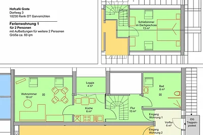 Nr.1/ 2-Raum-FeWo (rechts, 60m²) 2-4 Pers.
