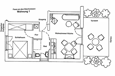 Fewo Deichwiesen 01-1 SZ bis max. 2 Pers.