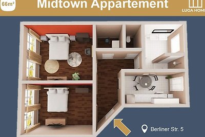 *Midtown* 2-Zimmer-Appartement mit Küche