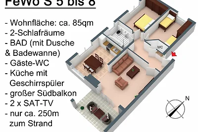 Drei-Raum-FeWo Typ S7 mit Blick auf`s Meer