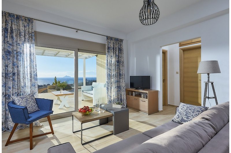 Elkysti Crete_Corina_Das luxuriöse Wohnzimmer mit Meerblick