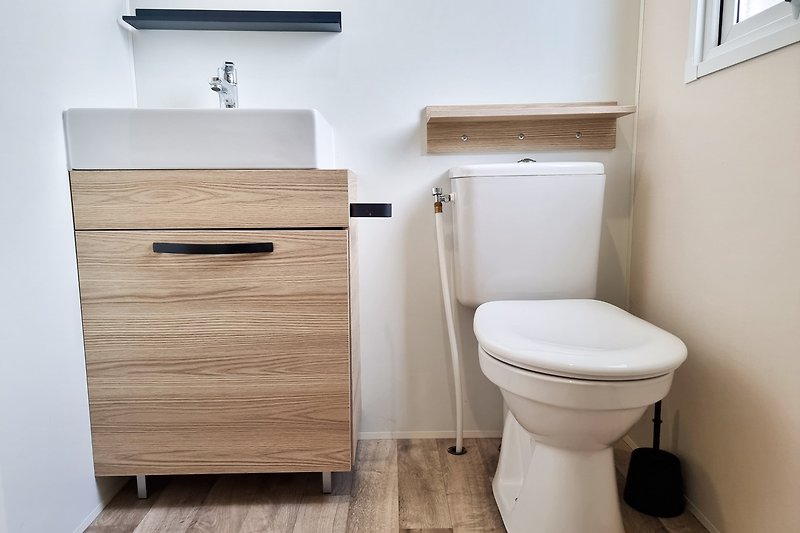 Schönes Badezimmer mit Waschbecken und Toilette