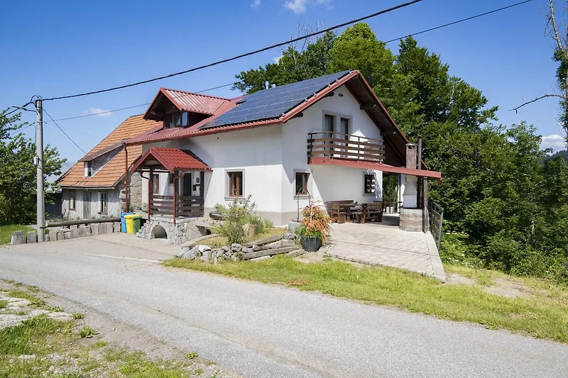 Reetdachhaus mit Fenstern und ruhiger Nachbarschaft.