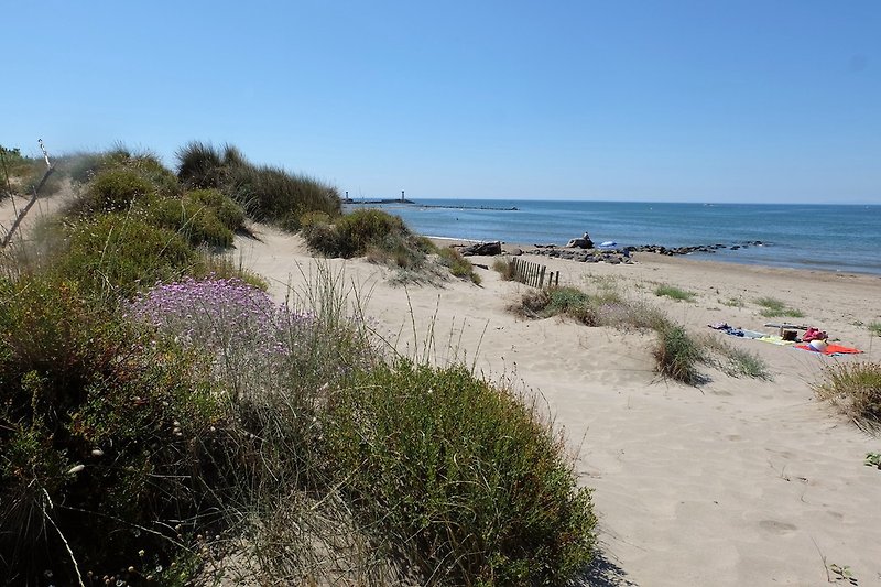 La Tamarissière beach at the mouth of the Hérault river