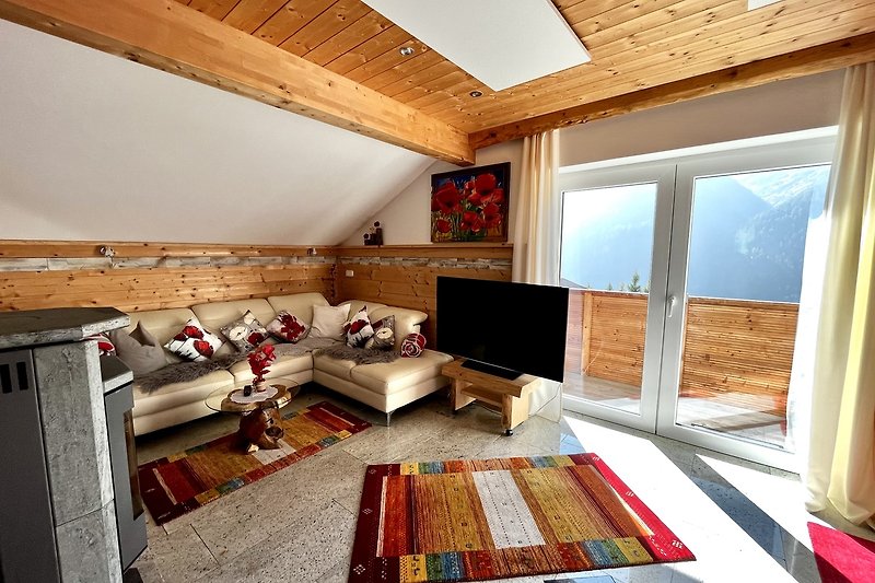 Apartment Smaragd mit Holzofen, Balkon mit Bergblick, gemütlicher Sitzbereich