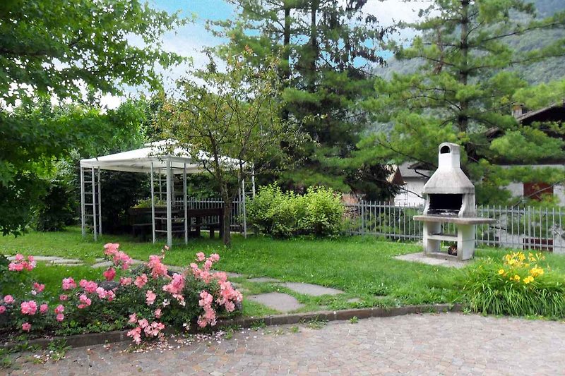 jardin avec pavillon et barbecue