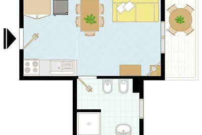 Studio mit Klimaanlage und Balkon