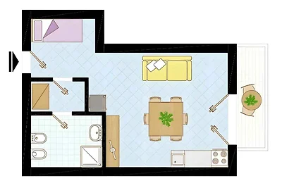 Studio mit Klimaanlage und Balkon