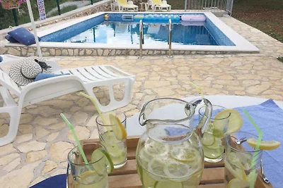 Ferienhaus mit Swimmingpool umgeben von Natur