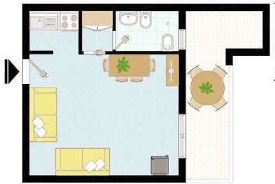 Studio mit Klimaanlage und Balkon