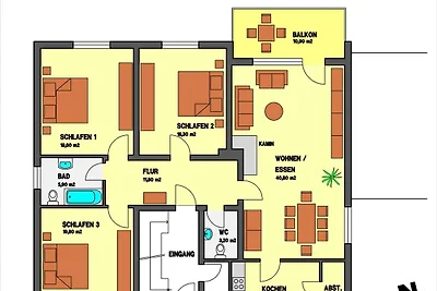 Ferienwohnung mit 3 Schlafzimmern für 7