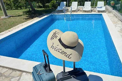 Ferienhaus mit Swimmingpool umgeben von Natur