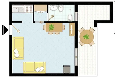 Studio mit Klimaanlage und Balkon
