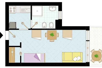 Studio mit Balkon und Klimaanlage