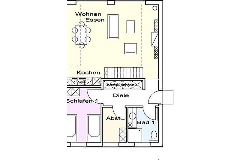 Untergeschoss, Wohn Essbereich und einem Schlafzimmer