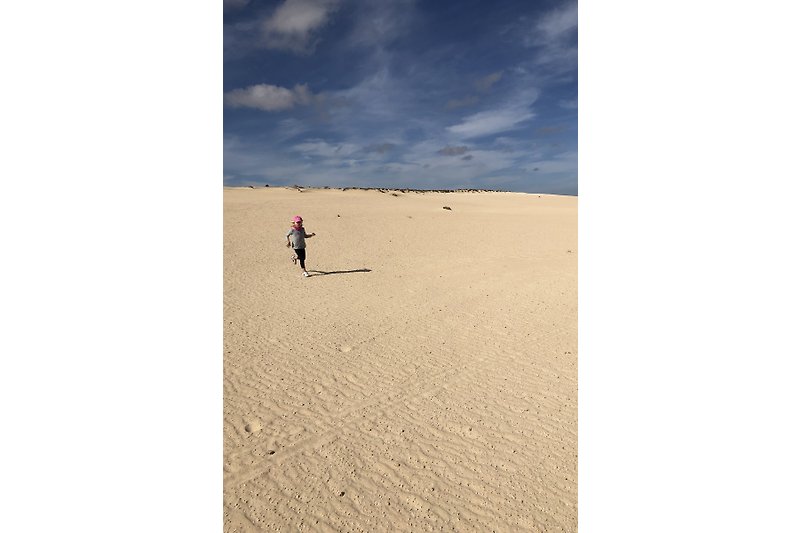 Vor unserer Residenz:   die Duenen von " Parque Natural de las Dunas" in Corralejo; Spaziergeng bis den Ozean