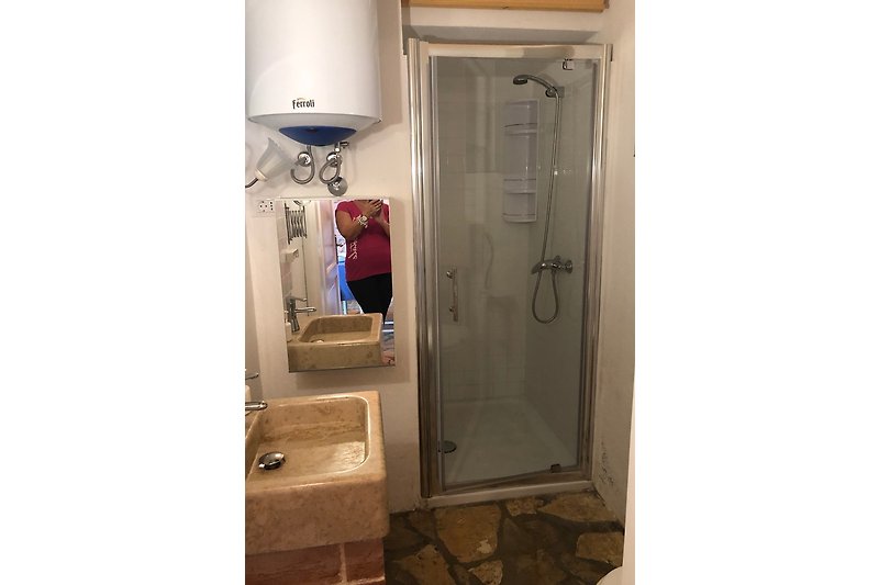 Bad mit Dusche: direkter Eingang vom Wohnzimmer