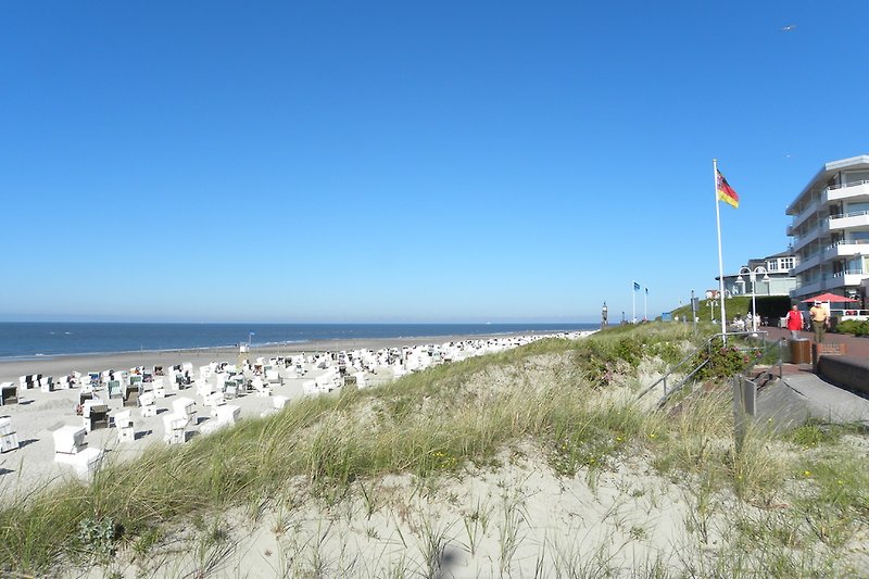 Blick von der oberen Strandpromenade auf den Strand