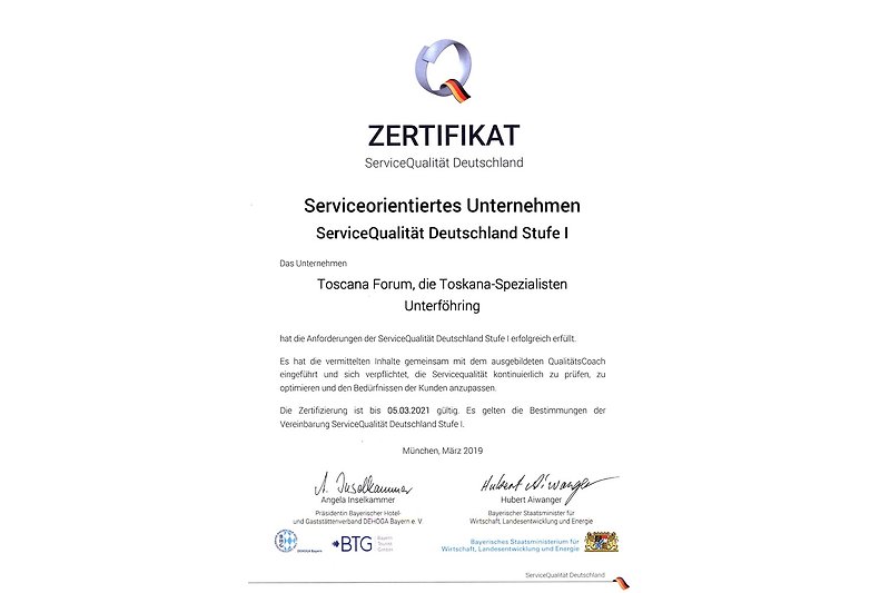 Certificate of Service Quality