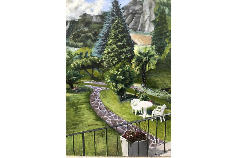 Gemälde des Gartens von Ferienhaus - Malerin Silke Gonder, unsere Gästin