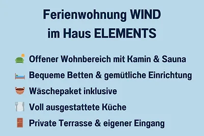 Fewo Wind – Sauna, Kamin & Hund