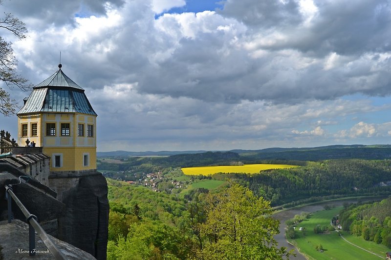 Blick von der Festung Königstein zum Ferienhaus in Thürmsdorf