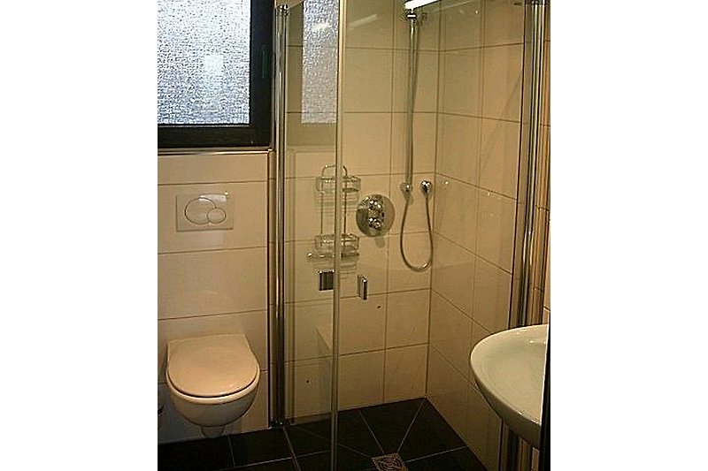 Wand-WC und bodenbündige Dusche