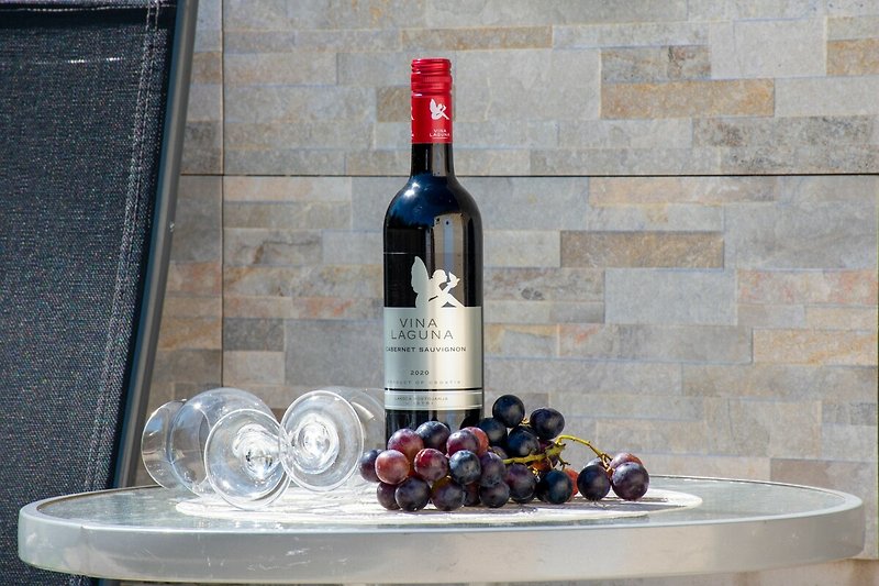Genießen Sie ein Glas Wein und frische Früchte in stilvollem Ambiente.
