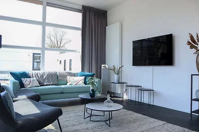 Modern house with decorative fireplace