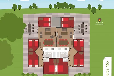 Bungalow mit dekorativem Kamin in der Nähe