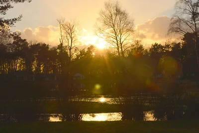 Bungalow mit Blick auf einen schönen Teich