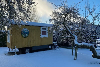 Zigeunerwagen in Weideblick mit Tieren