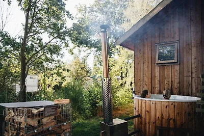 Blockhütte am Wasser im sonnigen Zuna