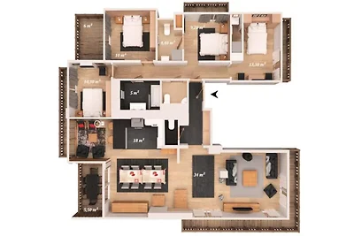 5 Zimmer für 8 Personen