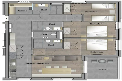 Schöne Lodge mit Balkon