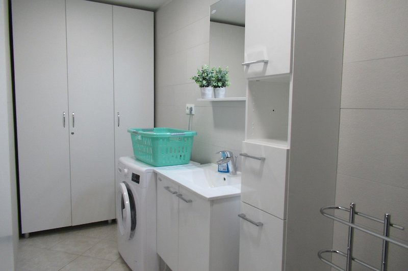 Space with washing machine & bathroom cabinet 