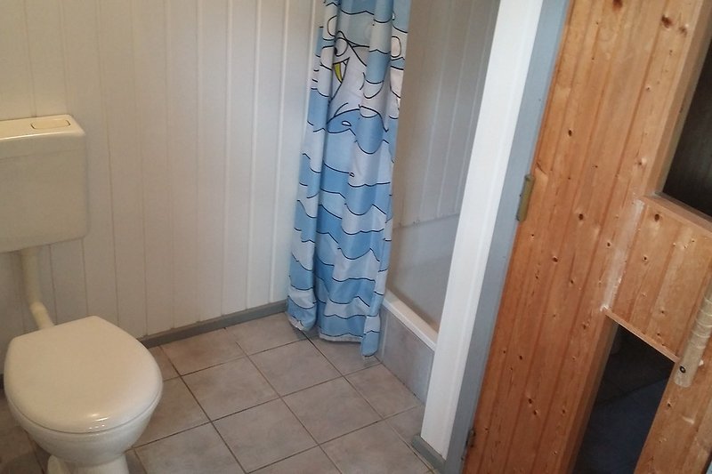 Toilette, Dusche, Eingang zur Sauna