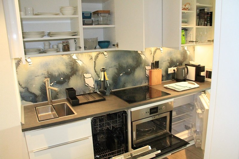 Küche: Spülmaschine, Herd Microwelle/Backrohr, Kühlschrank Tiefkühlfach, Kaffeevollautomat, Toaster, Wasserkocher, ect.
