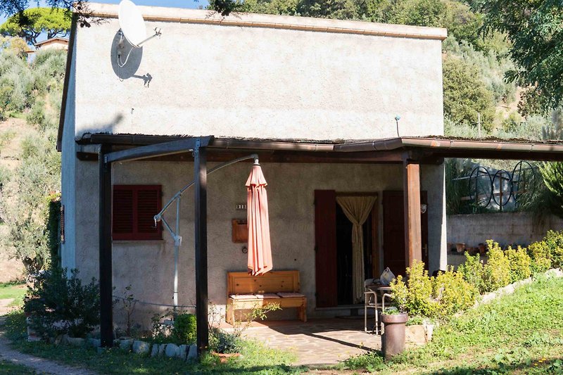 Kleines, ländliches, einfaches Ferienhäusschen mit Meerblick im Olivenhain