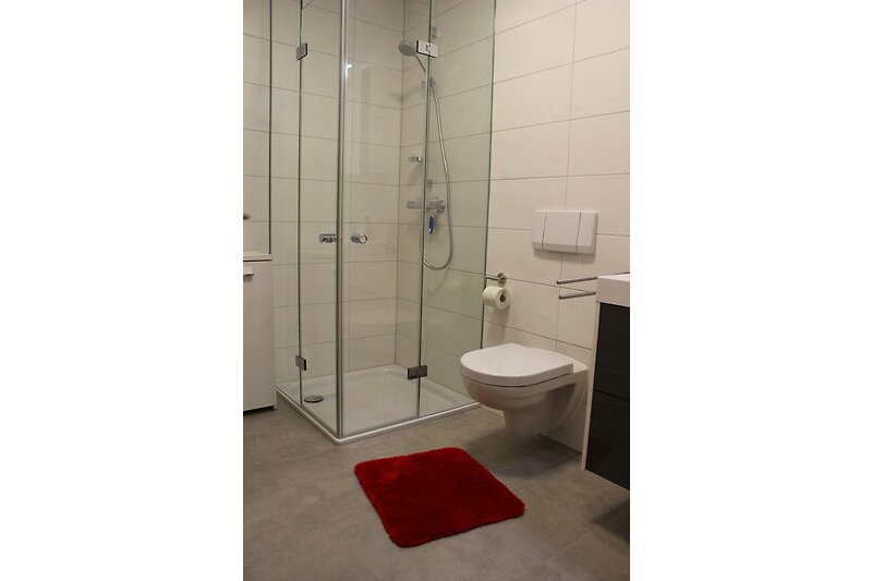 Ein modernes Badezimmer mit begehbarer Dusche