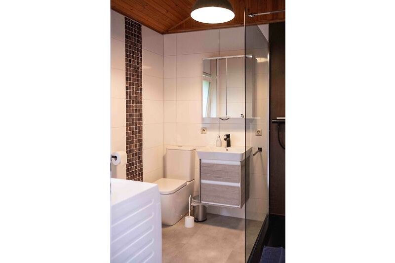 Modernes Badezimmer mit Regendusche und elegantem Design.