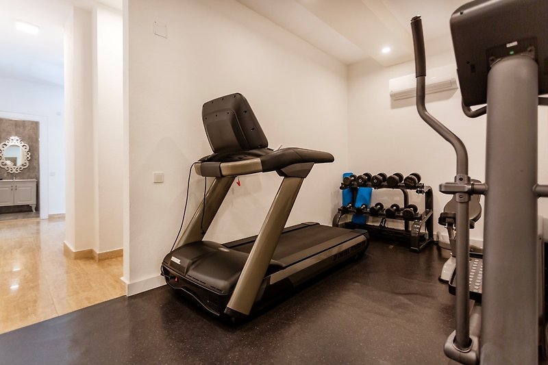 Fitnessraum mit Laufband und Trainingsgeräten - ideal für Sport und Entspannung!