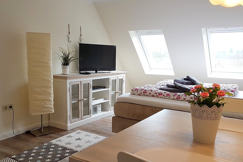 Gemütliches Einzimmerapartment mit großem Boxspringbett Wohnung Seepferdchen Borkum